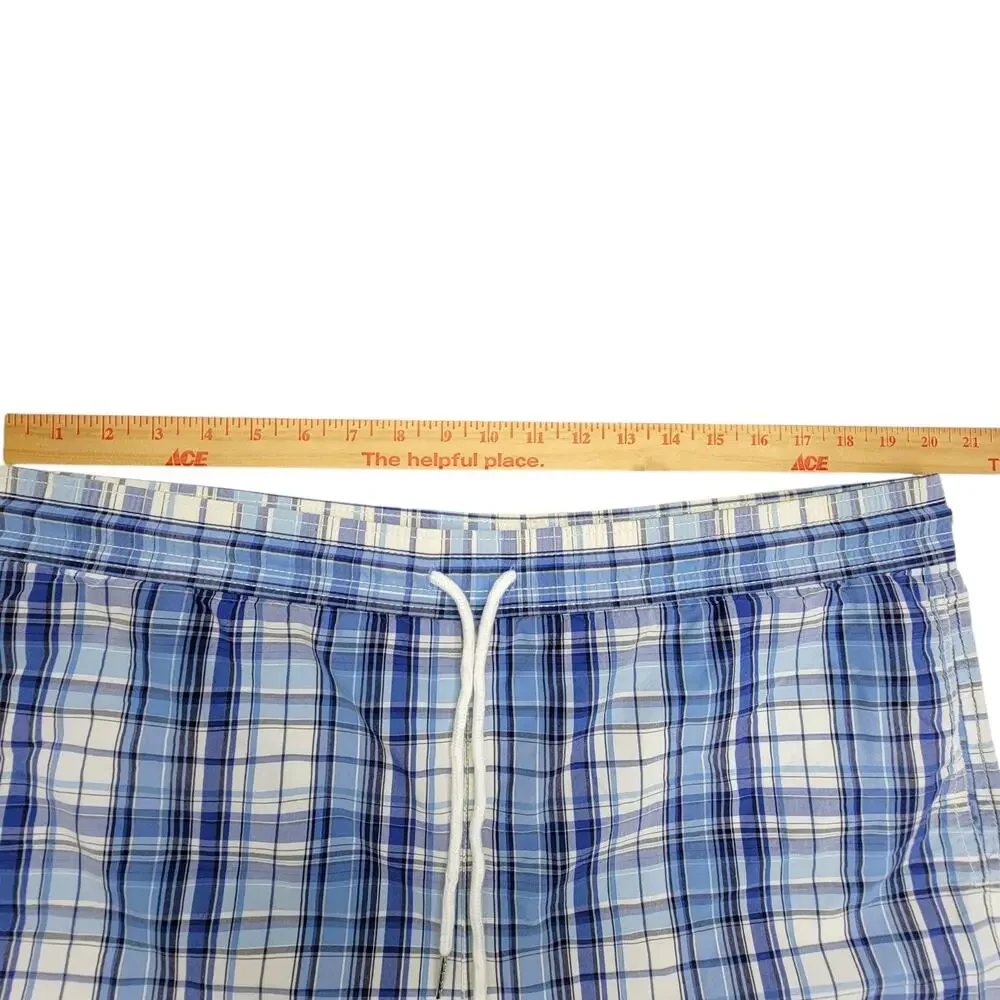 Polo Ralph Lauren Mens L Swim Trunks Blue Plaid Board Shorts Bathing Suit Pony